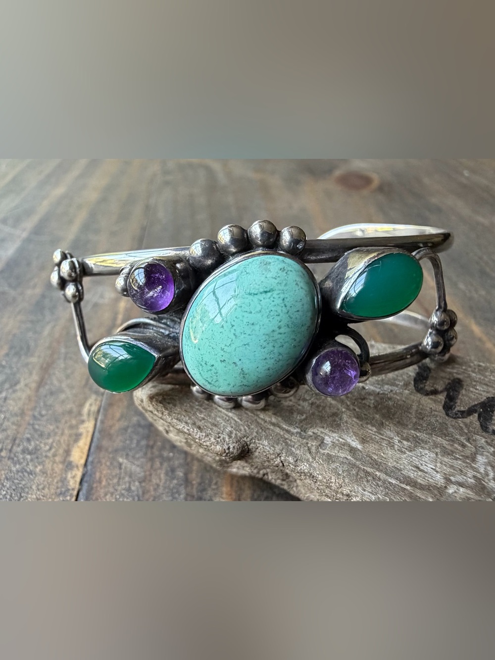 Sterling Silver Multi-Stone Cuff Bracelet
